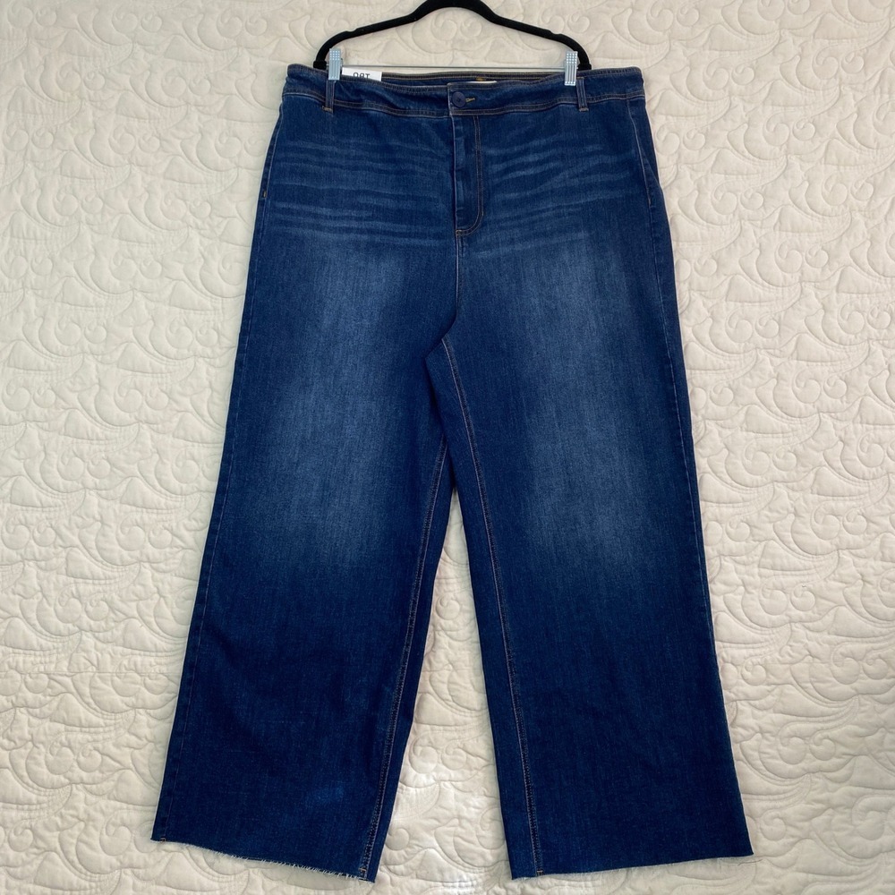 NEW OAT New York Wide Leg Jeans Raw Hem High Rise Blue Denim Women's 22W